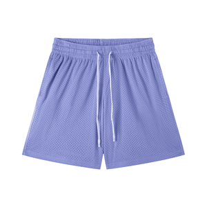 Purple shorts with a drawstring on a white background