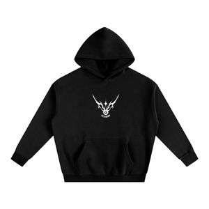 Black hoodie with a white logo on a white background