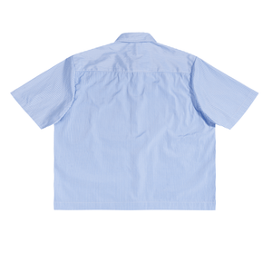 Blue and white striped shirt on a white background
