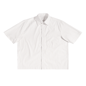 White short-sleeve shirt with subtle pattern on a white background