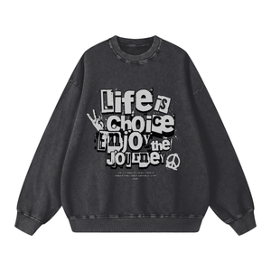 Black sweatshirt with motivational text design on a white background