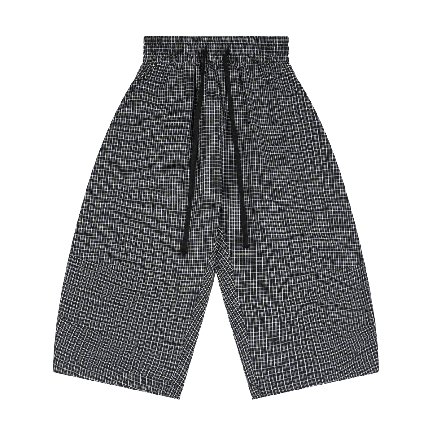 Black and white checkered pants on a white background
