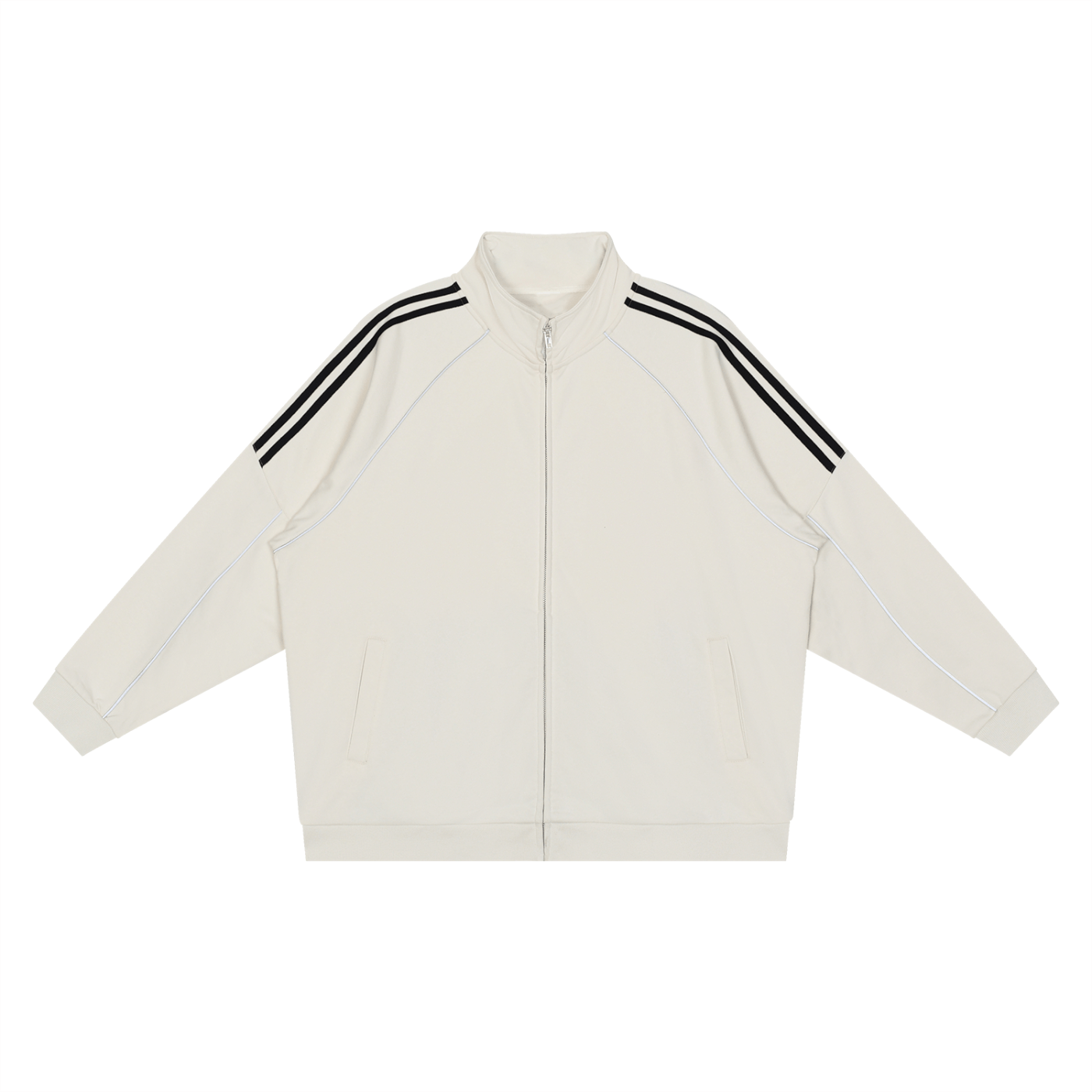 White jacket with black stripes on a white background