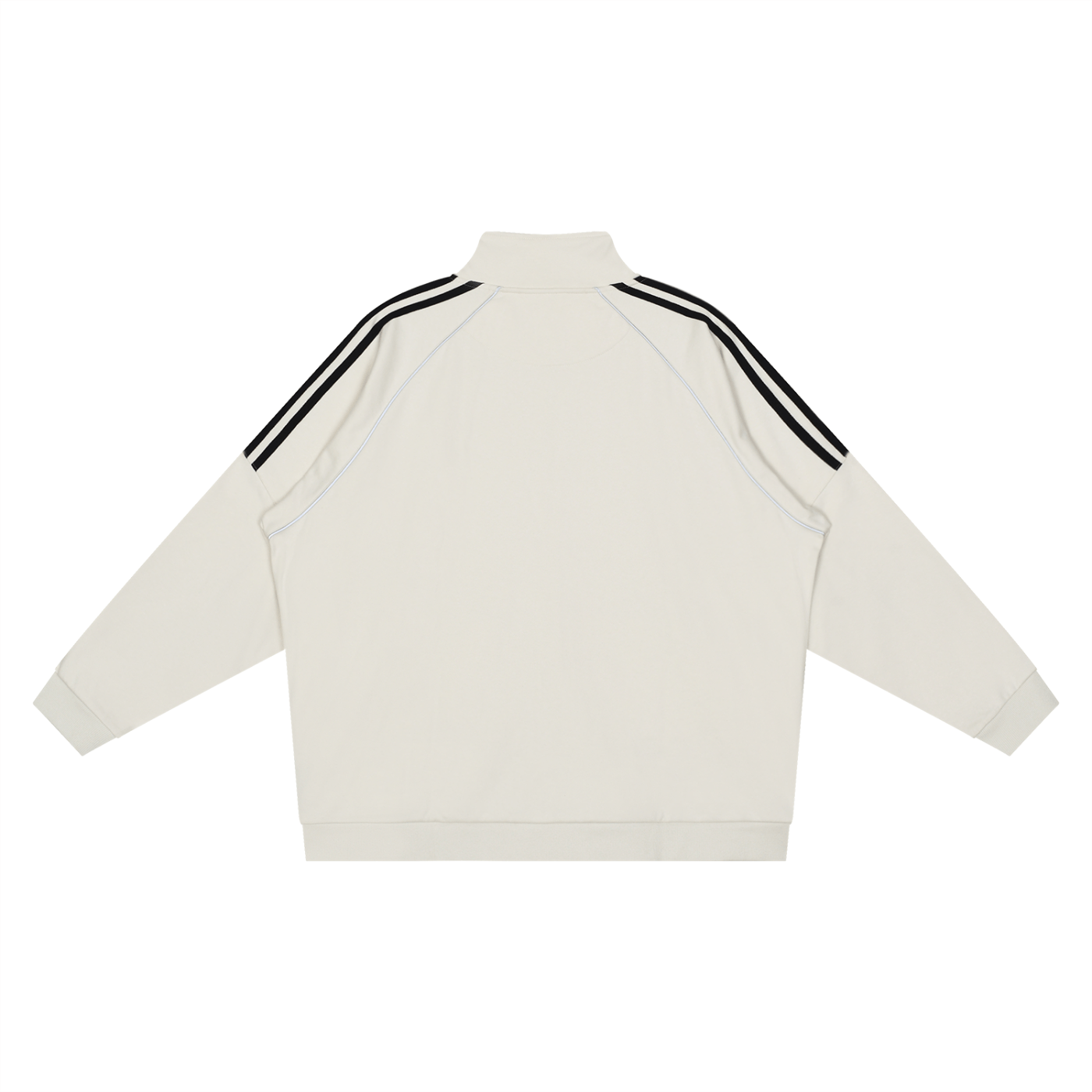 White sweatshirt with black stripes on a white background