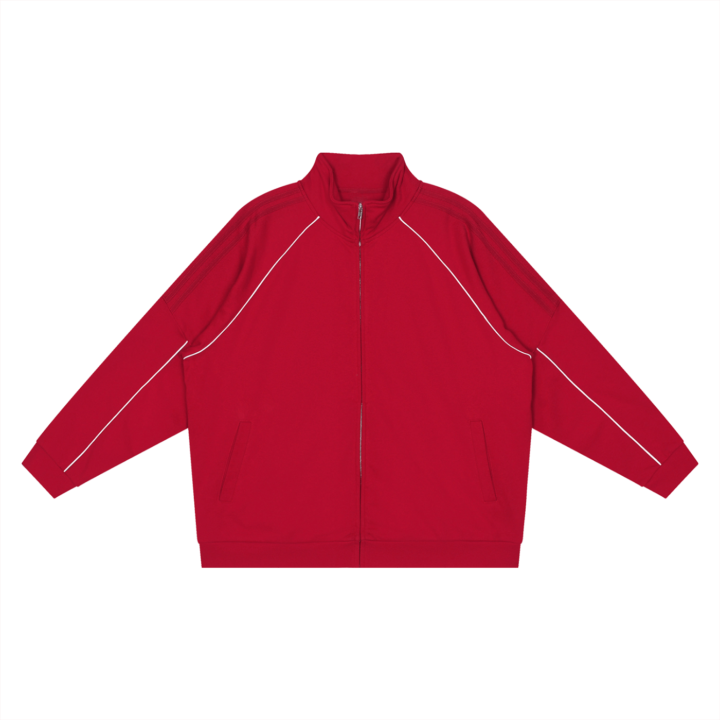 Red jacket with white accents on a white background