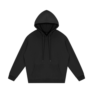 Black hoodie with a logo on the chest against a white background