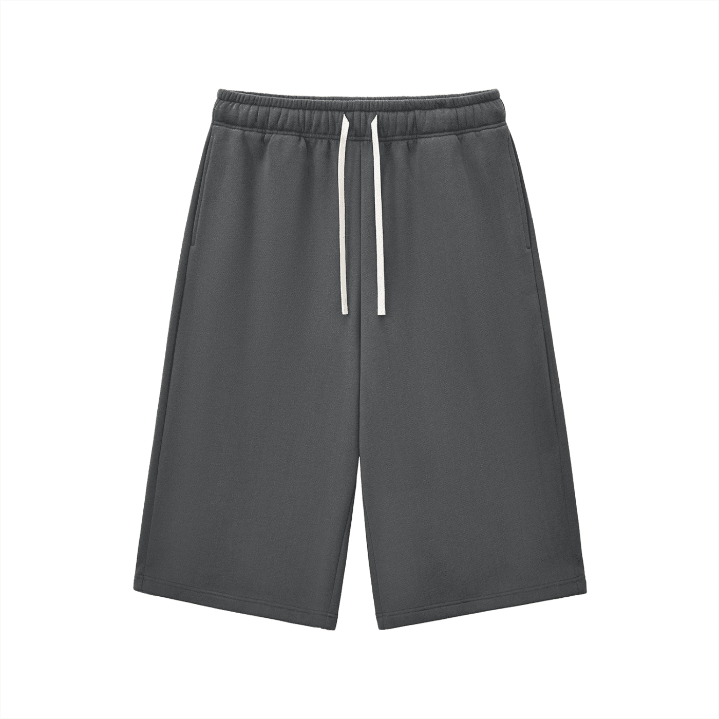 Gray shorts with drawstring on a white background