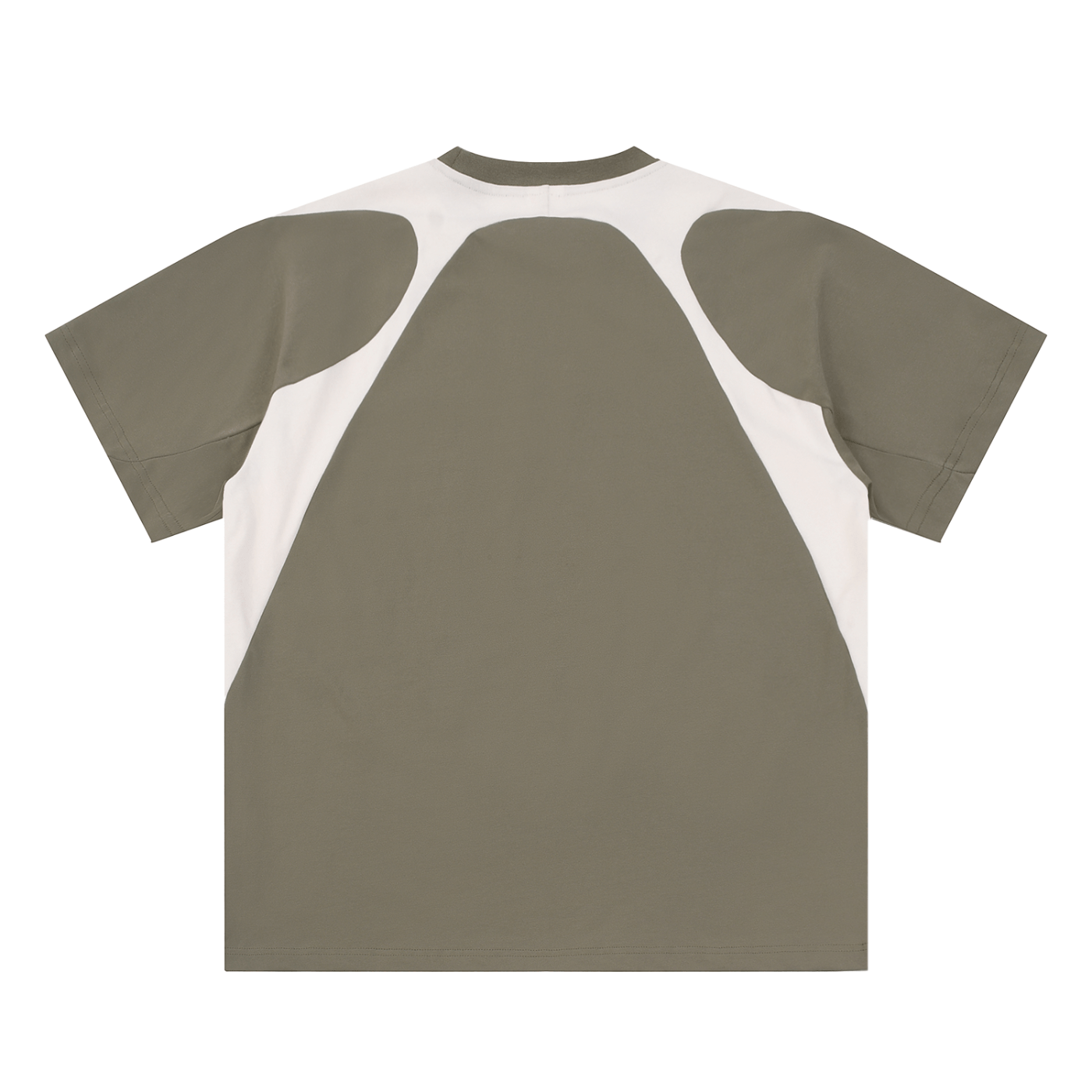 Back view of a baseball-style shirt with green and white color scheme on a white background