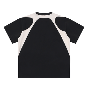 Black and white baseball-style shirt on a white background