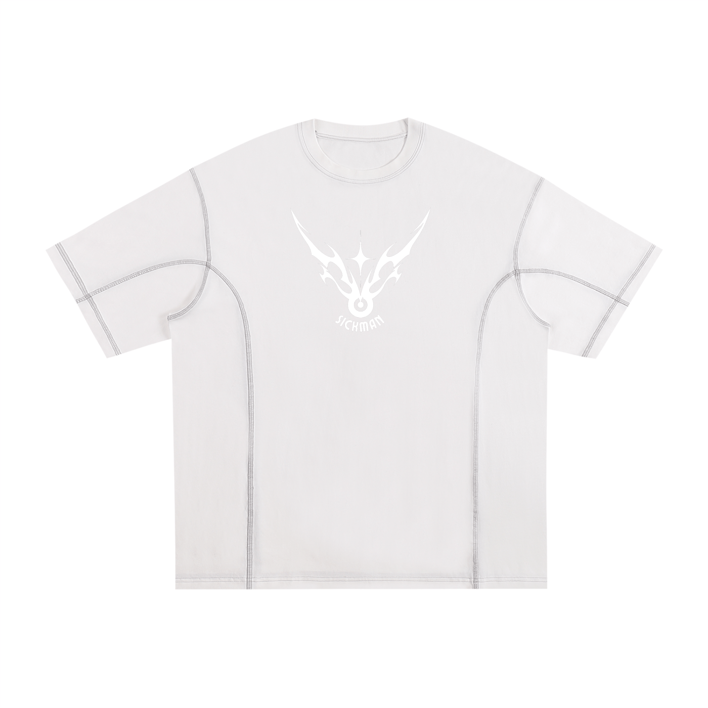 White t-shirt with a deer logo on a white background