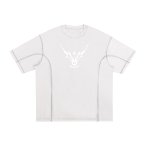 White t-shirt with a deer logo on a white background