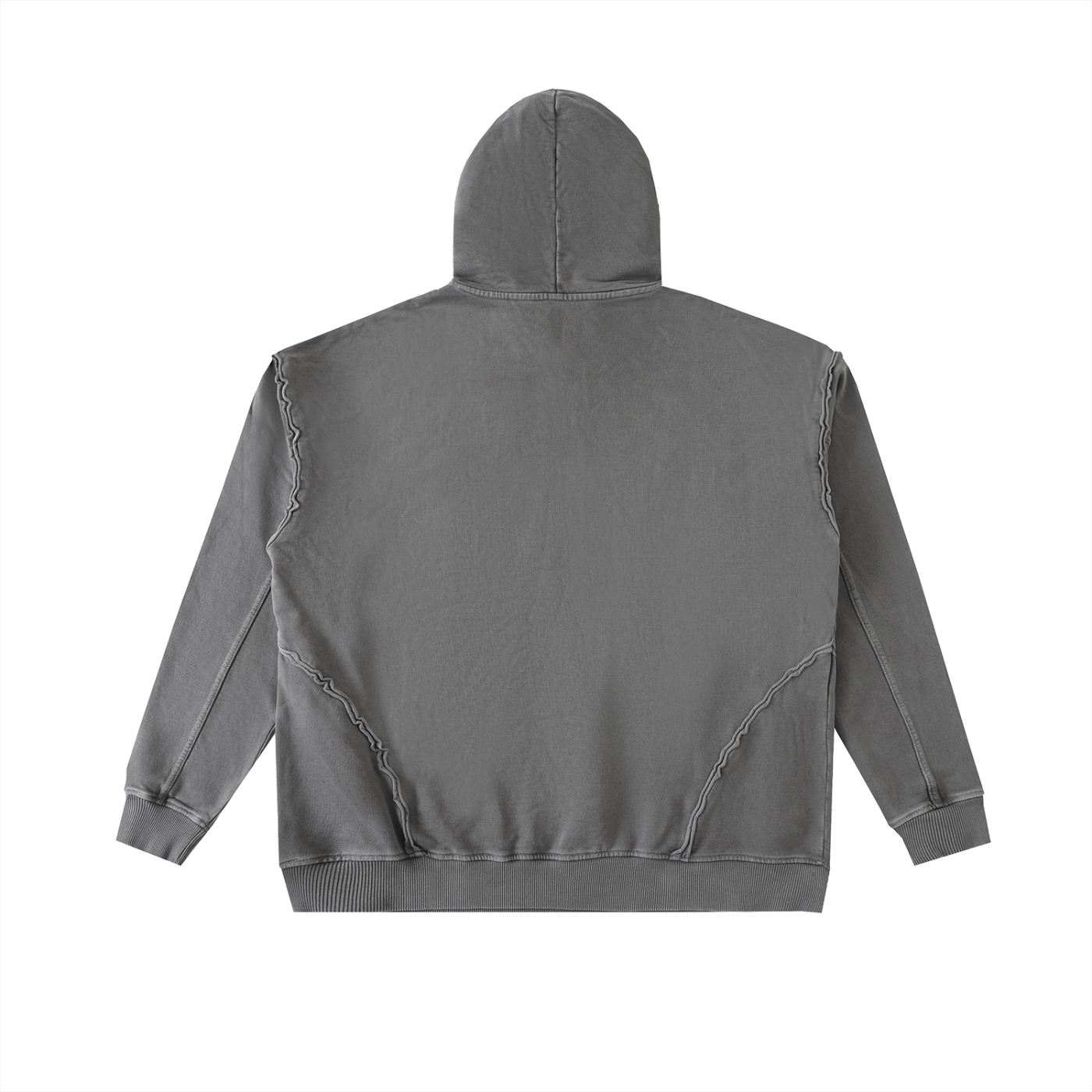 Gray hoodie shown from the back on a white background