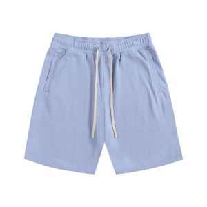 Light blue shorts with a drawstring on a white background