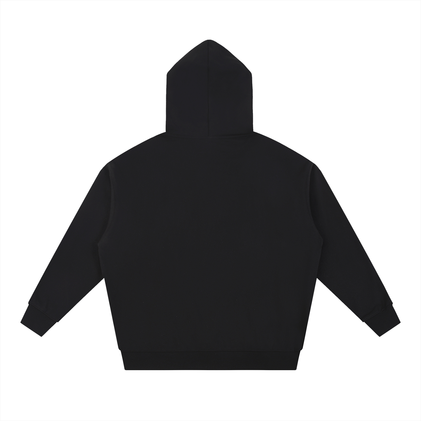 Black hoodie shown from the back on a white background