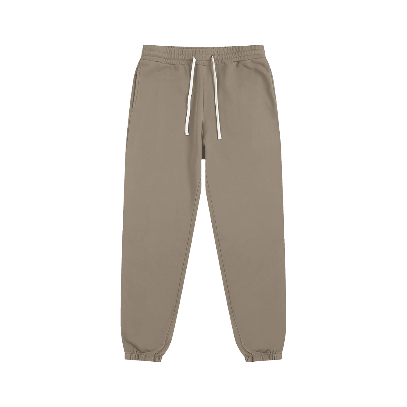 Beige sweatpants with a drawstring on a white background