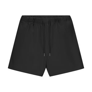 Black shorts with drawstring on a white background
