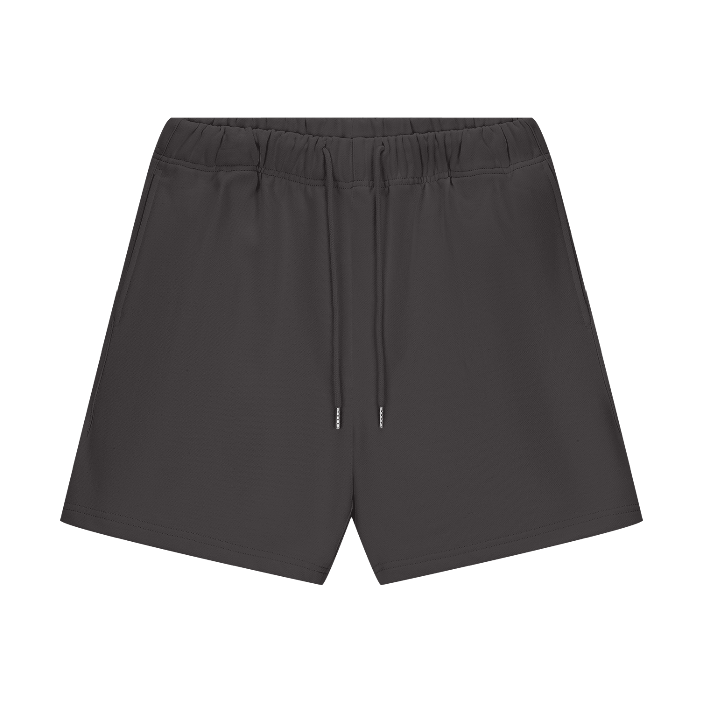 Black shorts with drawstring on a white background