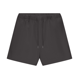 Black shorts with drawstring on a white background
