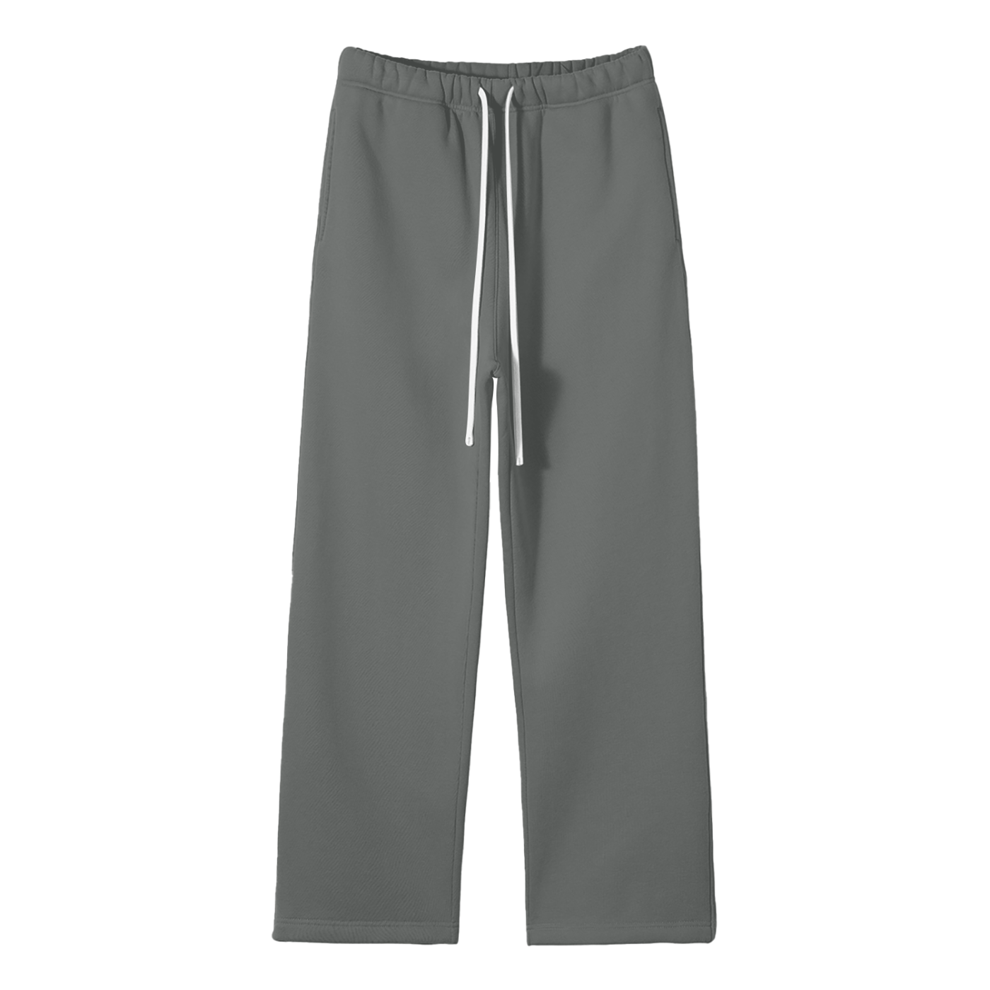 Gray sweatpants with a drawstring on a white background