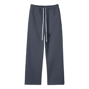 Dark gray sweatpants with a white drawstring on a white background