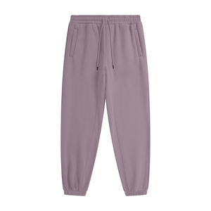 Purple jogger pants on a white background
