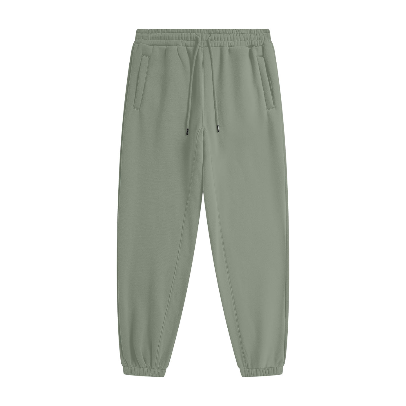 Green jogger pants on a white background