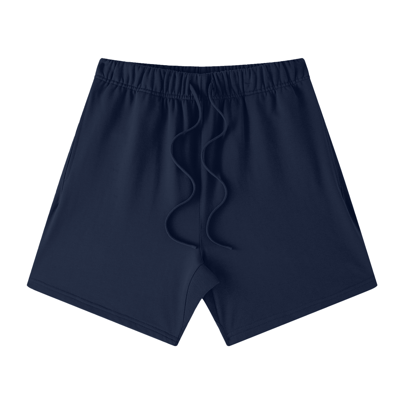 Navy blue swim shorts on a white background