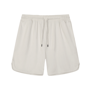 Beige shorts with a drawstring on a white background