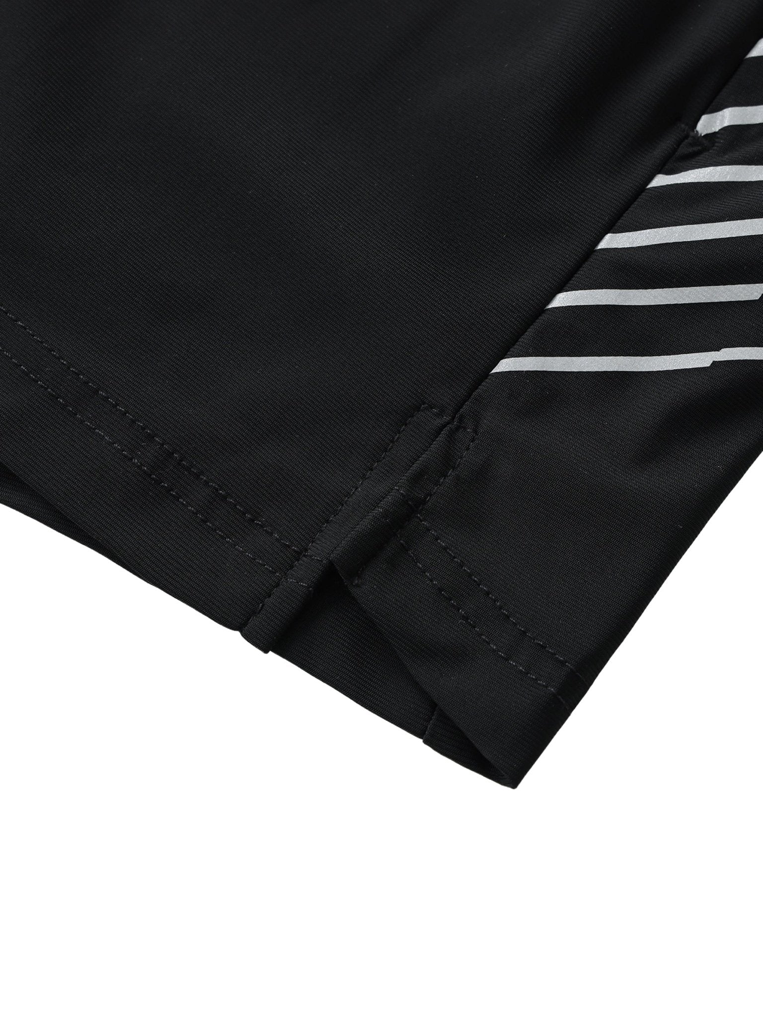 Black shorts with white stripes on a white background