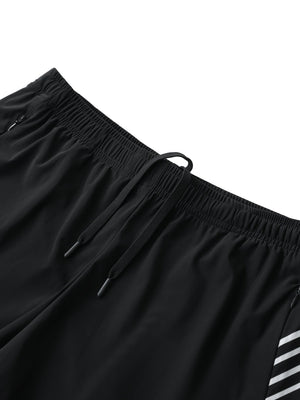 Black shorts with white stripes on a white background