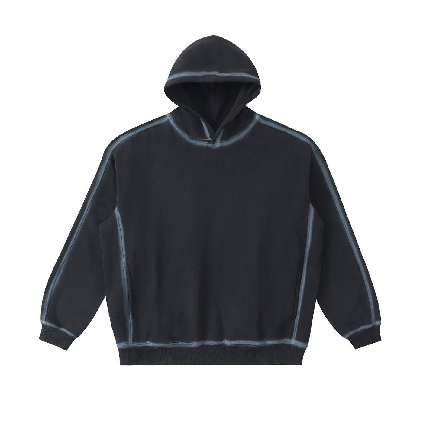 Black hoodie with white trim on a white background