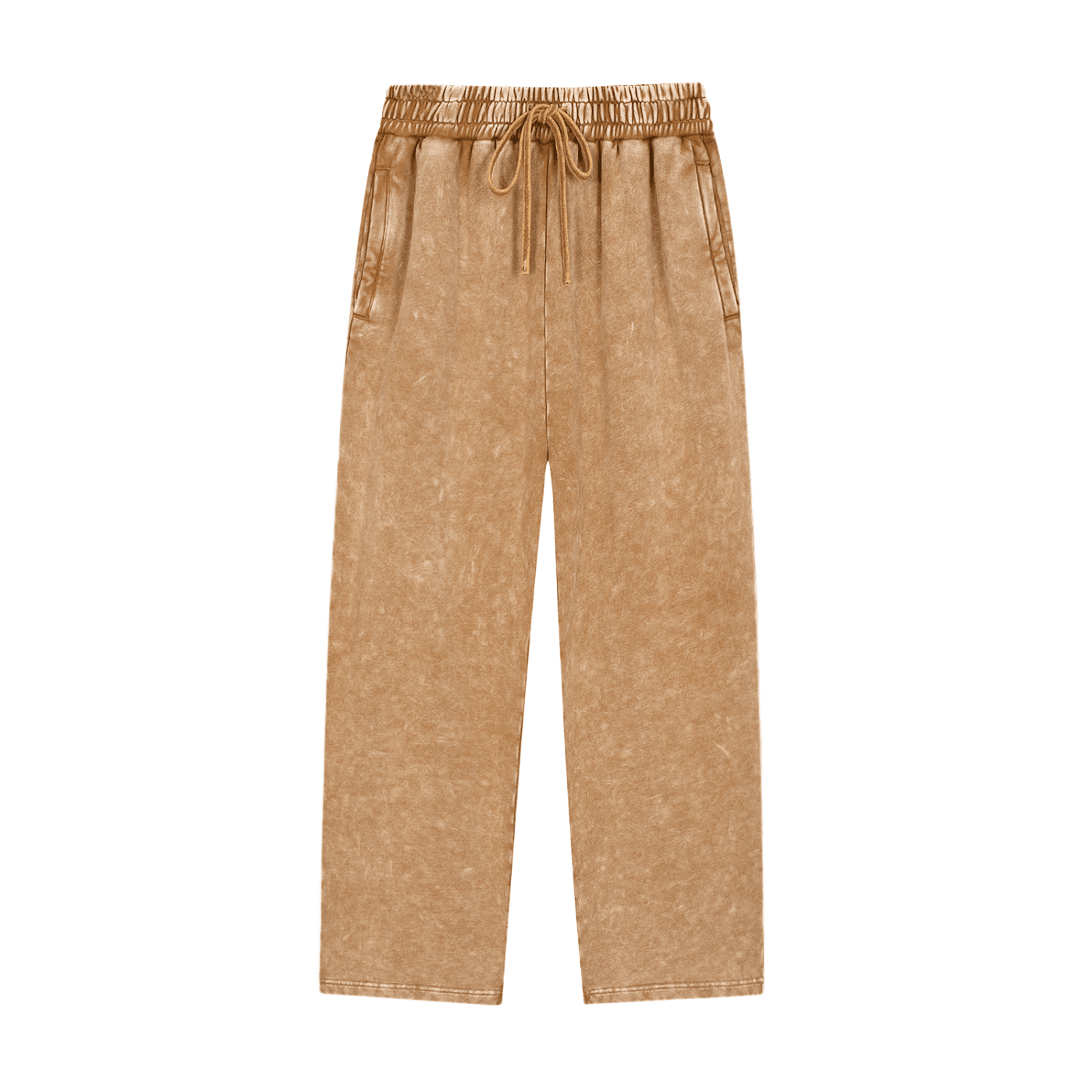 Brown pants with drawstring waist on a white background