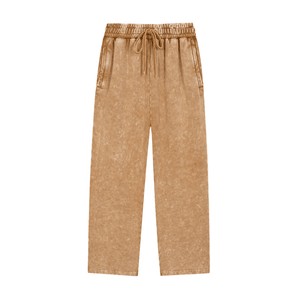 Brown pants with drawstring waist on a white background