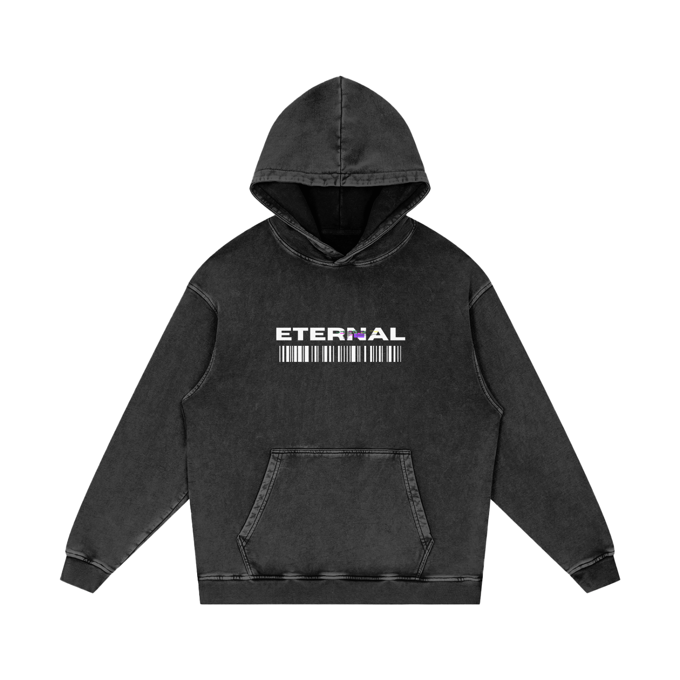 Black hoodie with 'Eternal' logo on a white background