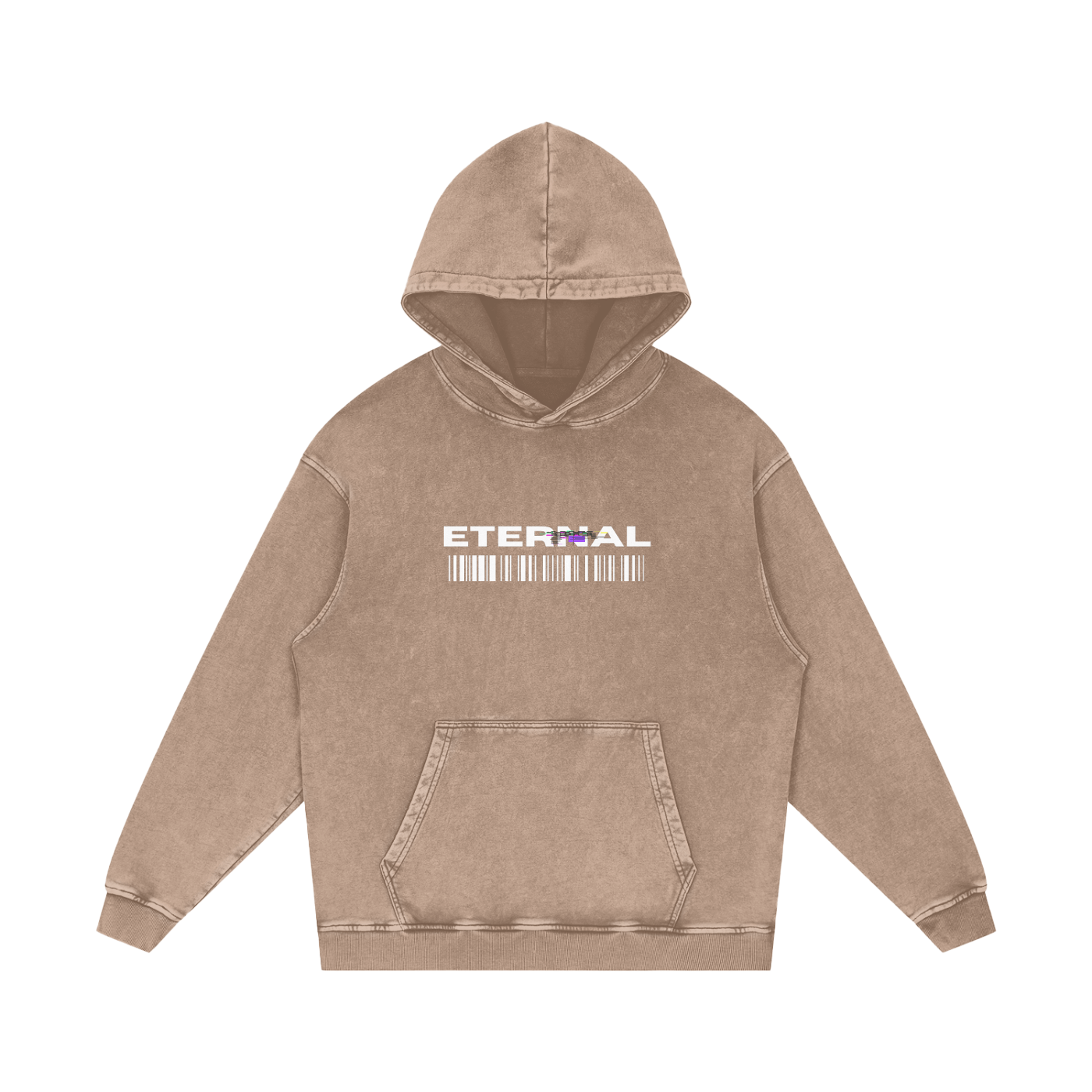 Beige hoodie with 'ETERNAL' logo on a white background
