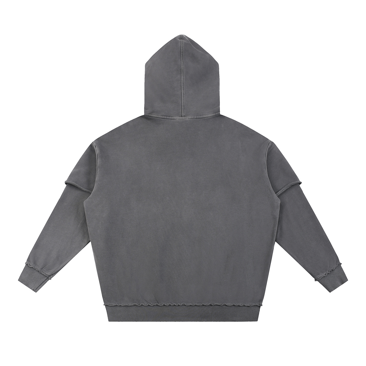 Gray hoodie shown from the back on a white background