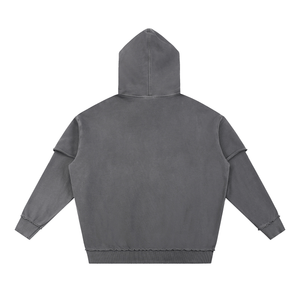 Gray hoodie shown from the back on a white background