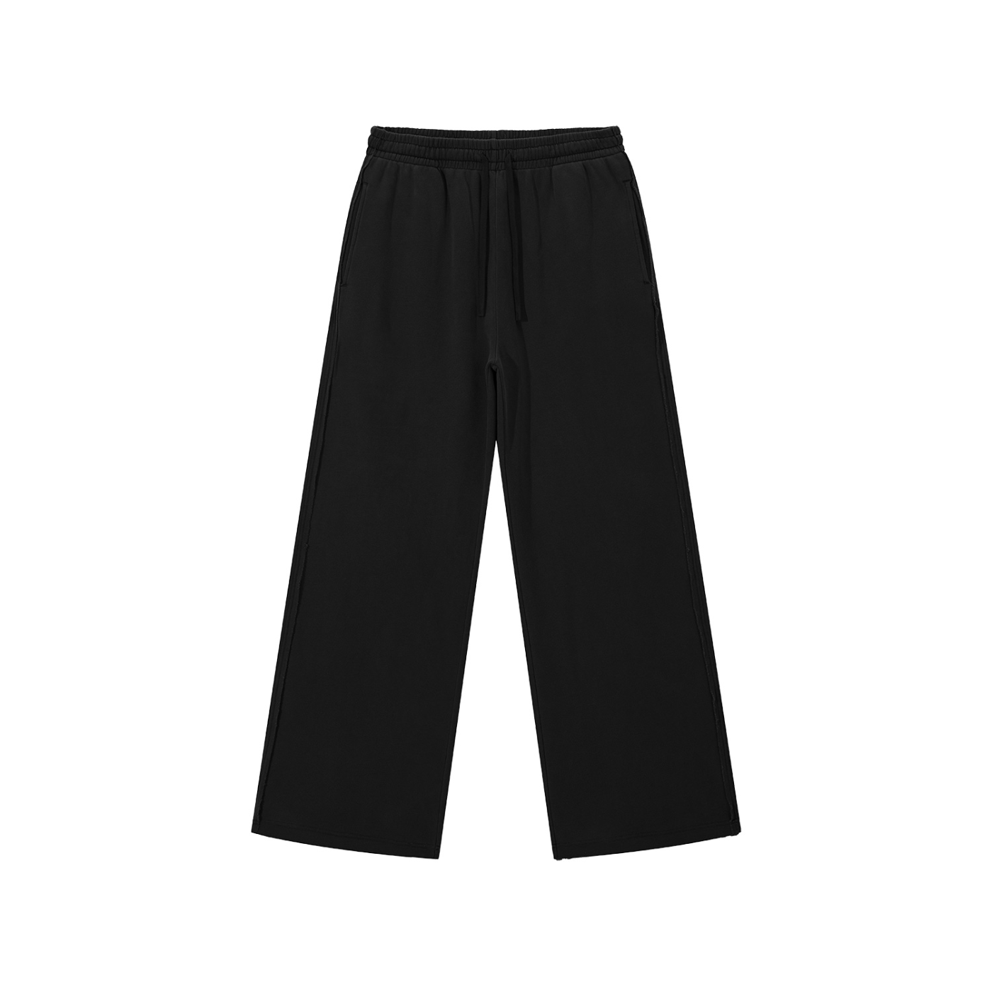 Black wide-leg pants on a white background