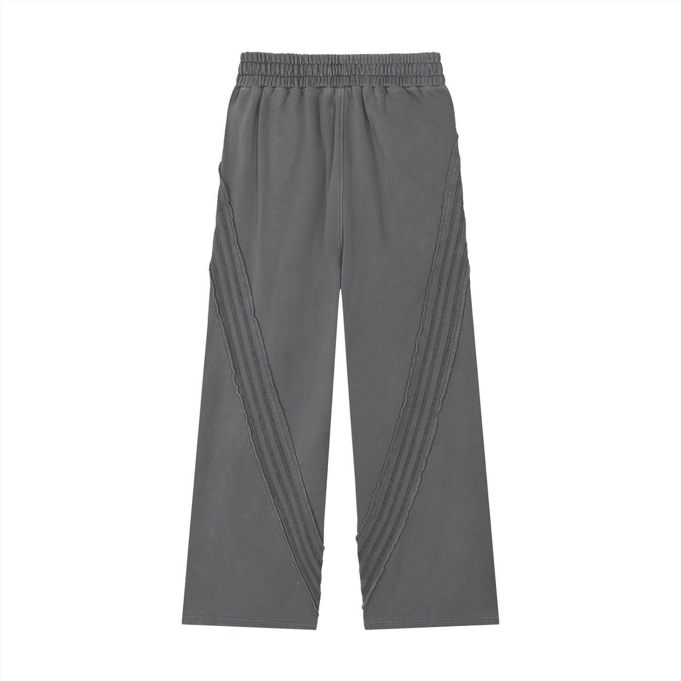 Gray pants with pleated sides on a white background