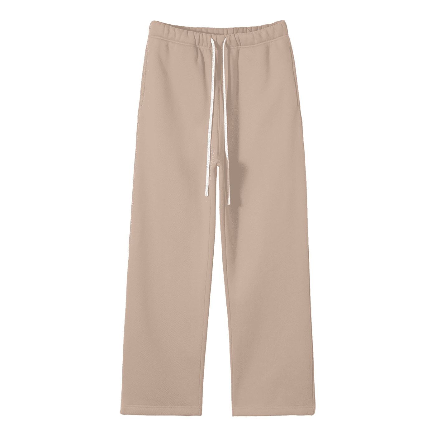 Beige sweatpants with drawstring on a white background