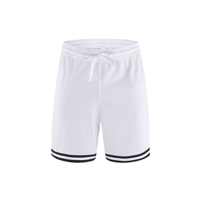 White shorts with black trim on a white background