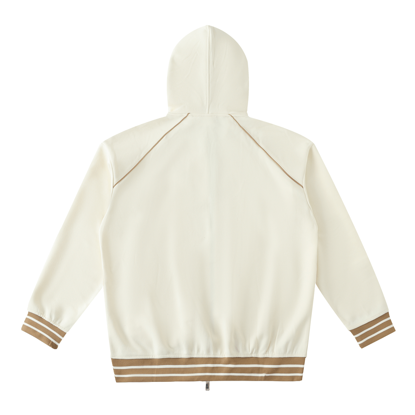 White hoodie with brown accents on a white background