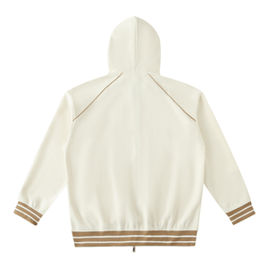 White hoodie with brown accents on a white background