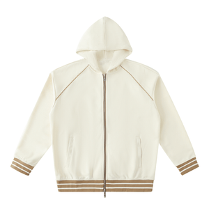 White hoodie with brown accents on a white background