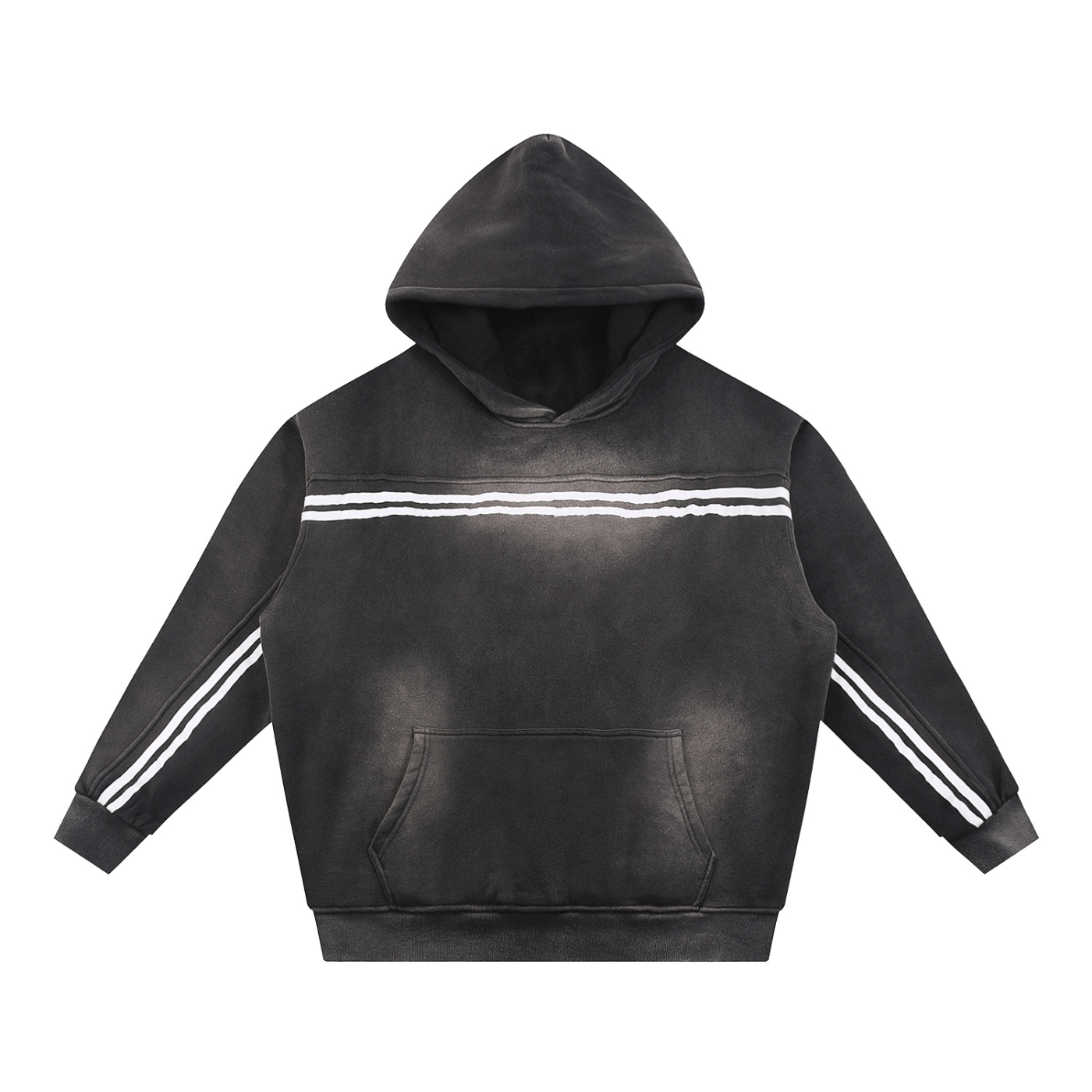Black hoodie with white stripes on a white background