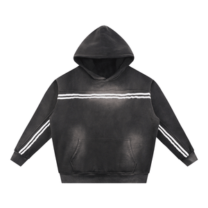 Black hoodie with white stripes on a white background