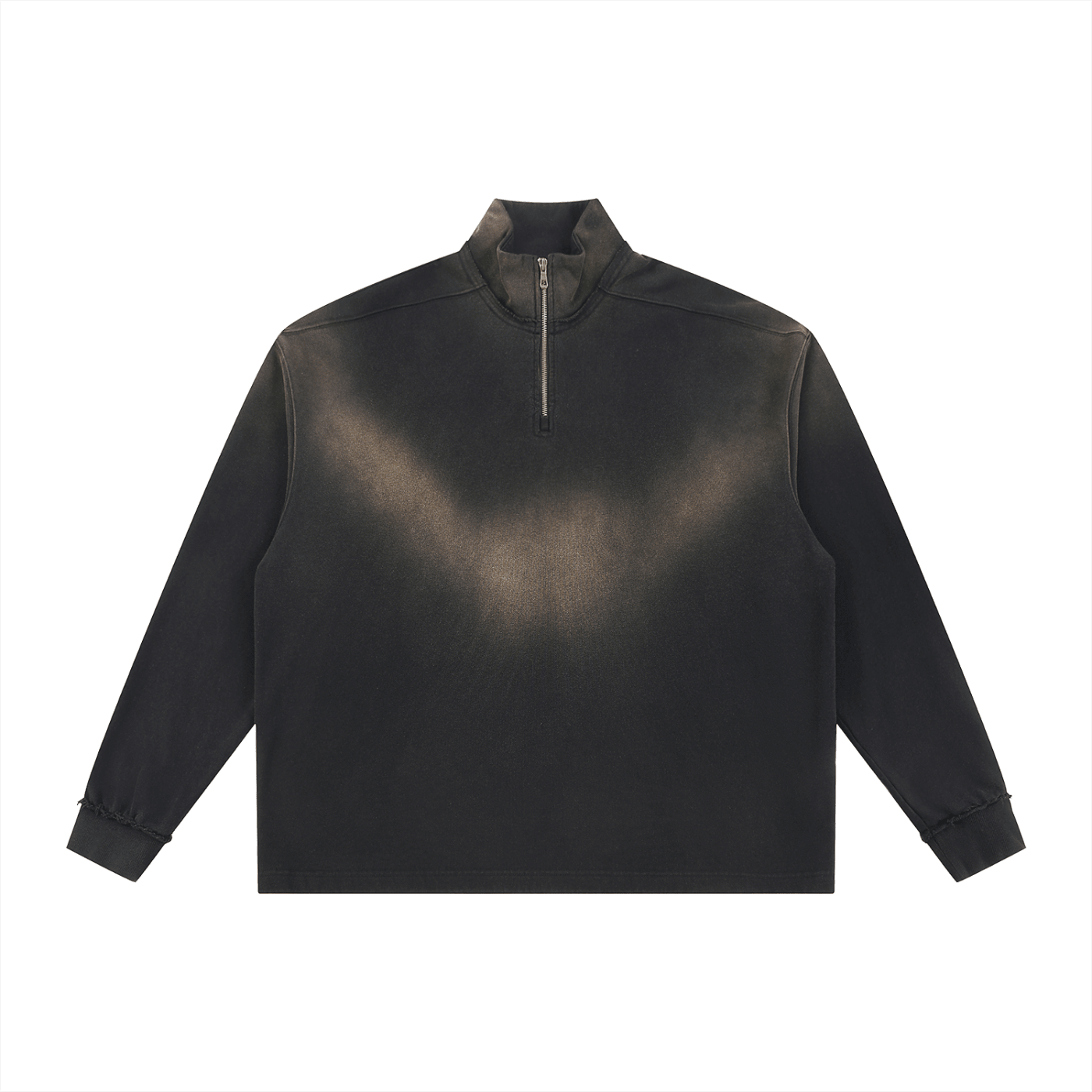 Dark gray long-sleeve shirt with a quarter zip on a white background
