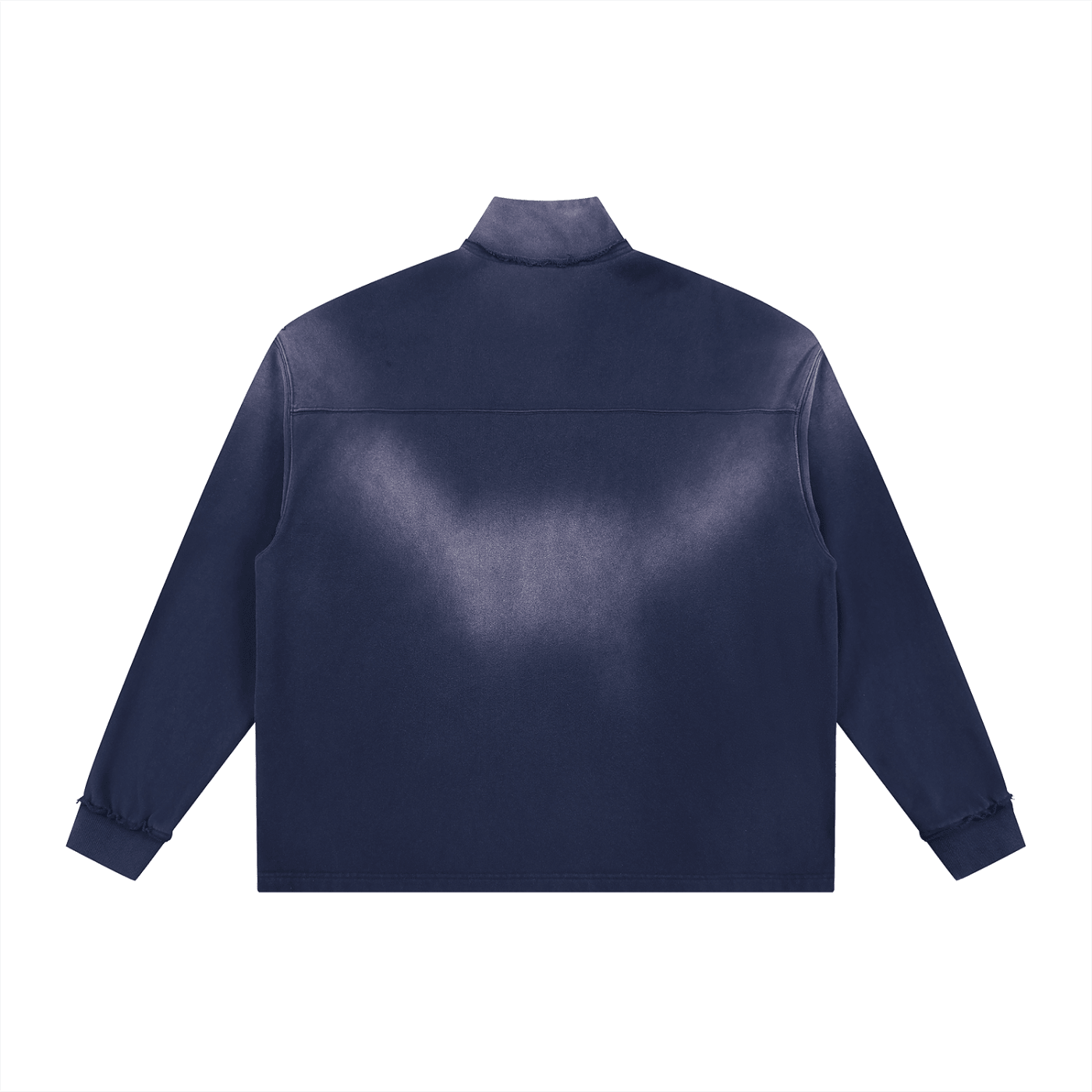 Navy blue leather jacket on a white background