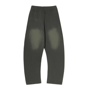 Dark gray pants with knee patches on a white background