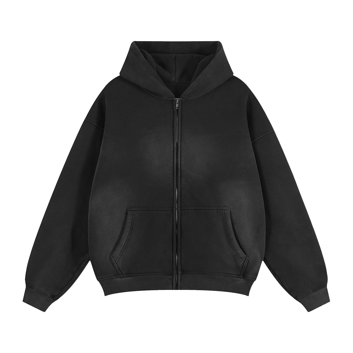 Black hoodie with a zipper on a white background